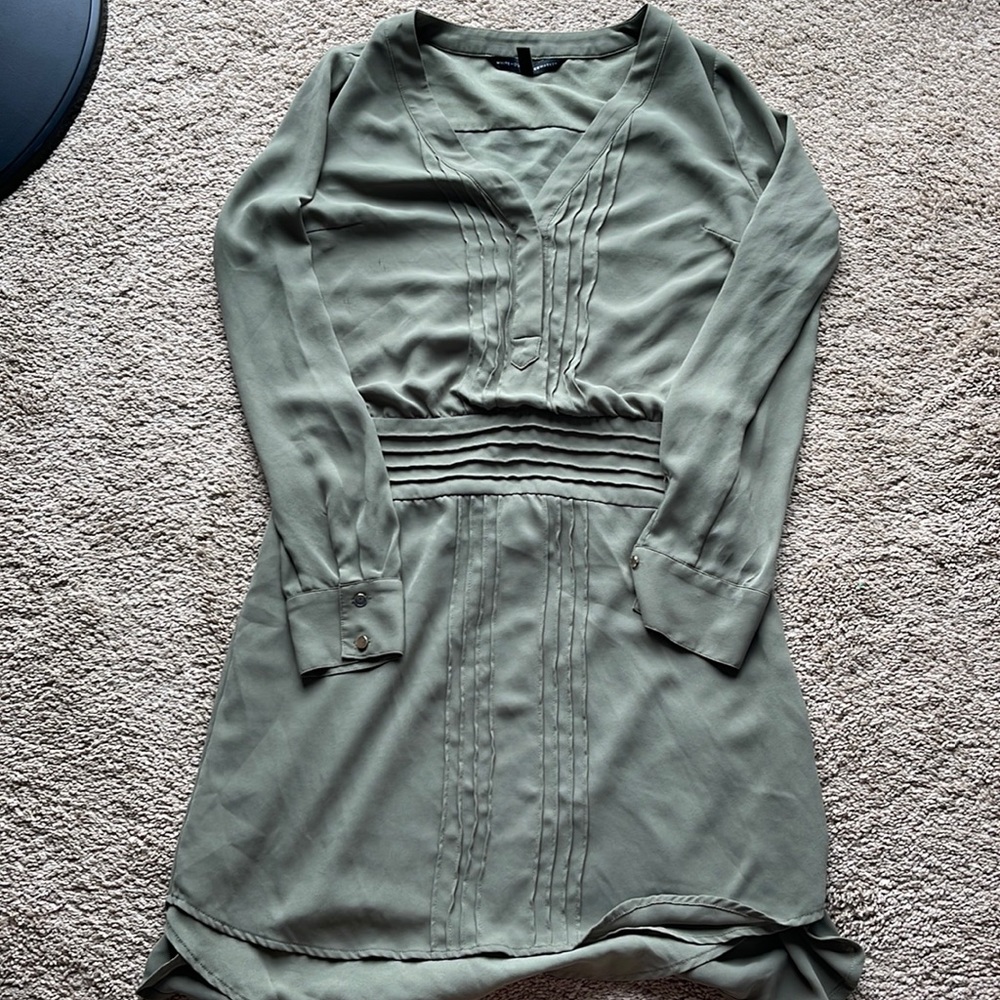 White House Black Market Sage Green V-Neck Midi Dress